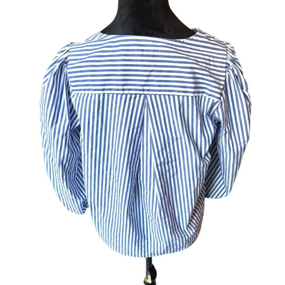 Banana Republic Striped Balloon Sleeve Blouse Nautical S